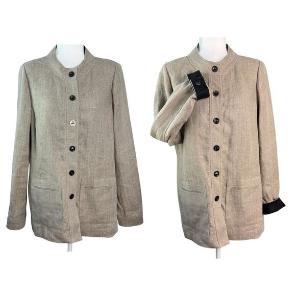 WORTH 100% Linen Tan Skirt Set Long Blazer Jacket w Pencil Skirt Women's M/10 - Picture 3 of 9